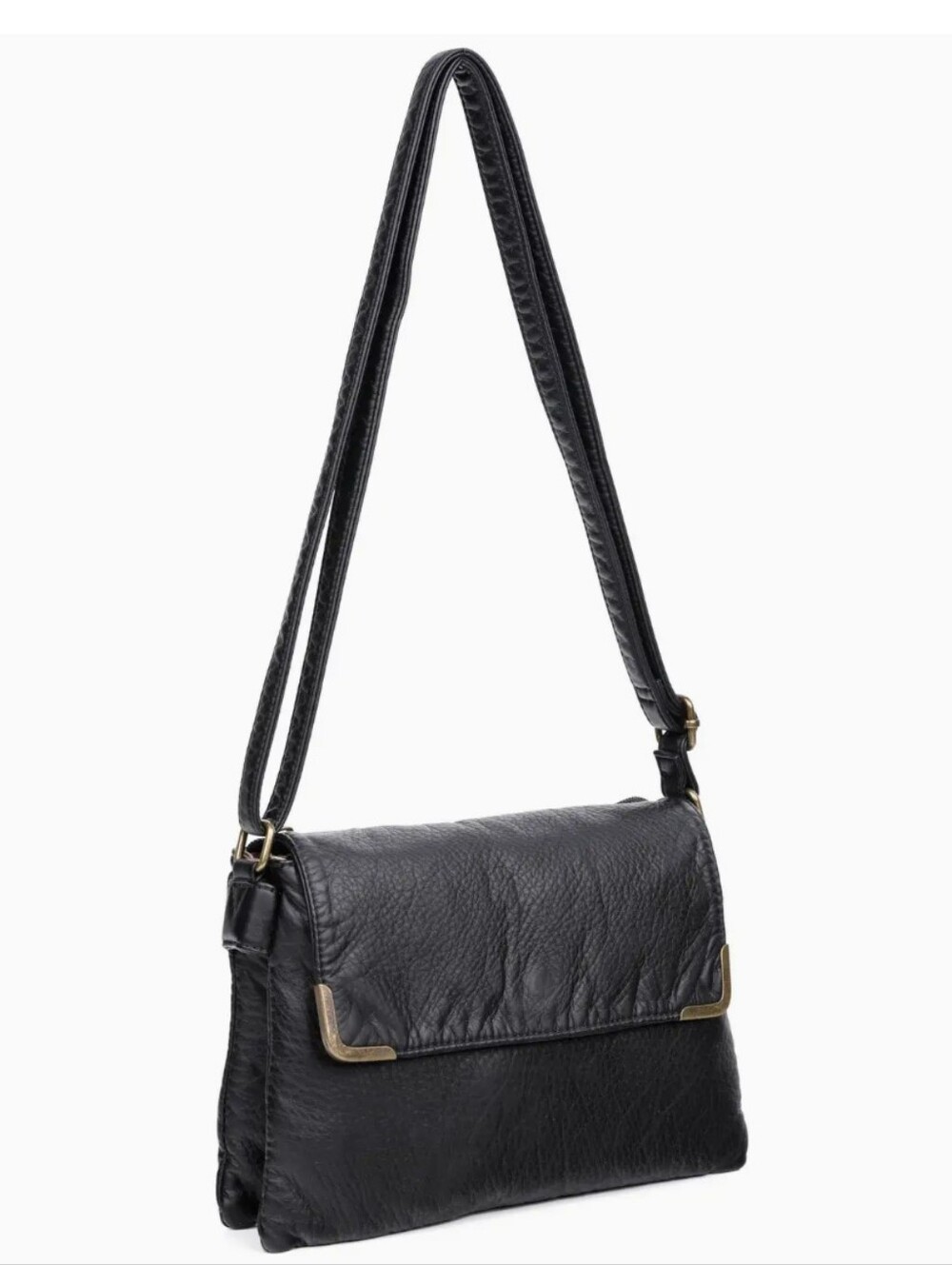 NWT Ampere Creations Black Leather Flap Crossbody Bag In Factory Packing